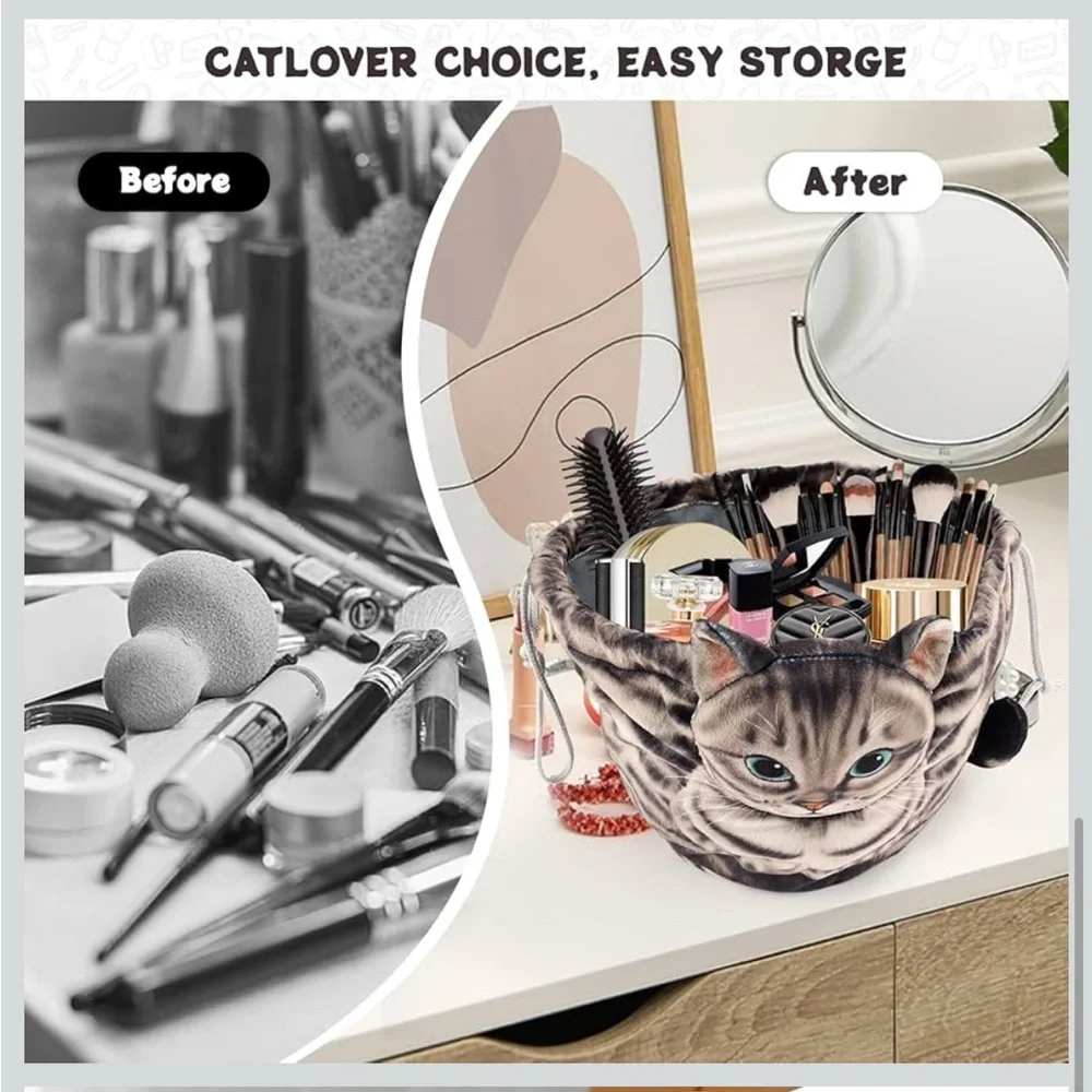 Cat Drawstring Makeup Bag